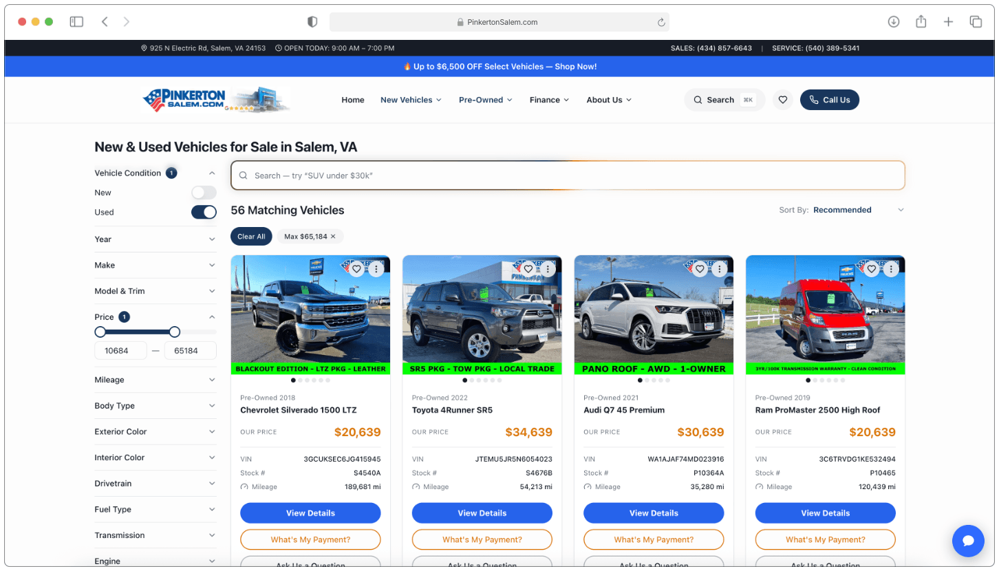New and used inventory search at Pinkerton Salem