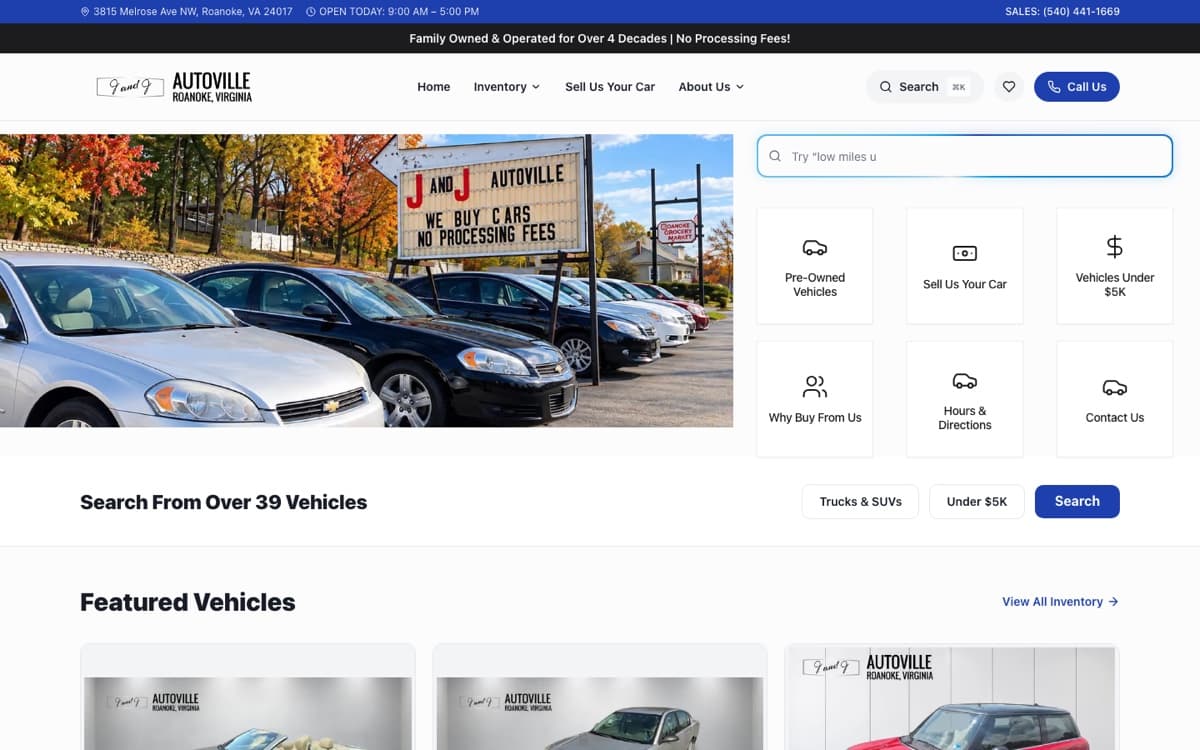 J&J Autoville website on DealerForge