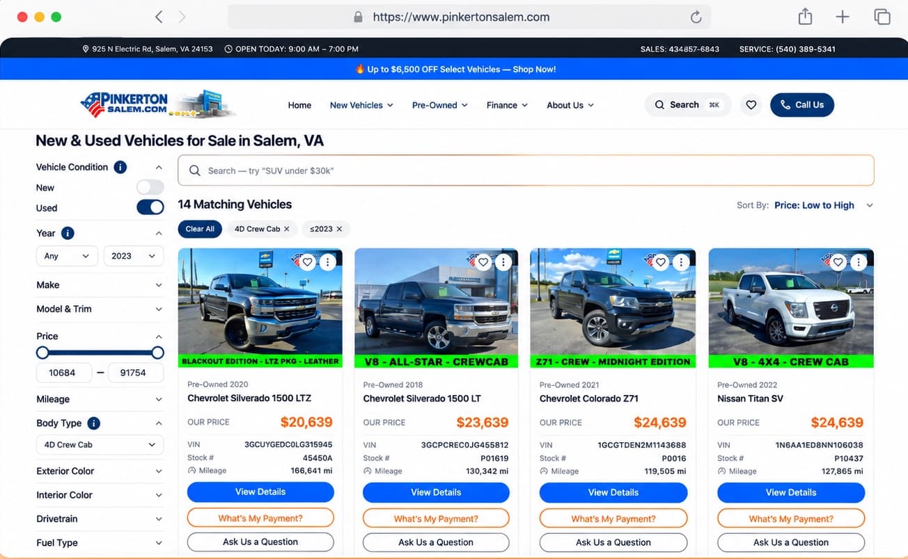 Pinkerton of Salem — a live franchise dealership running on DealerForge